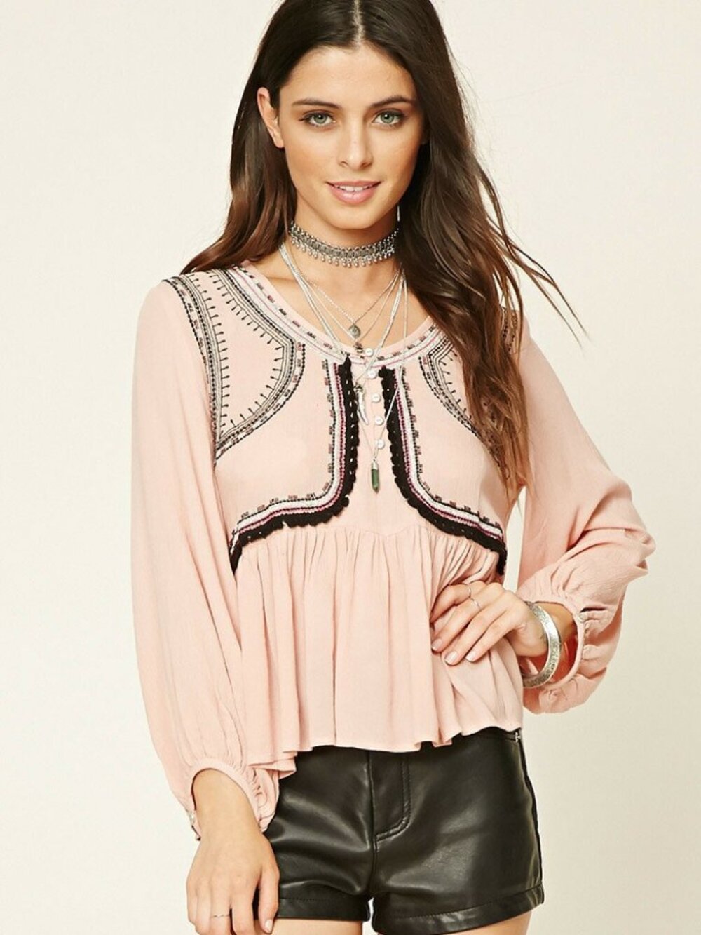 FOREVER 21 Embroidered Tassel Top Medium M